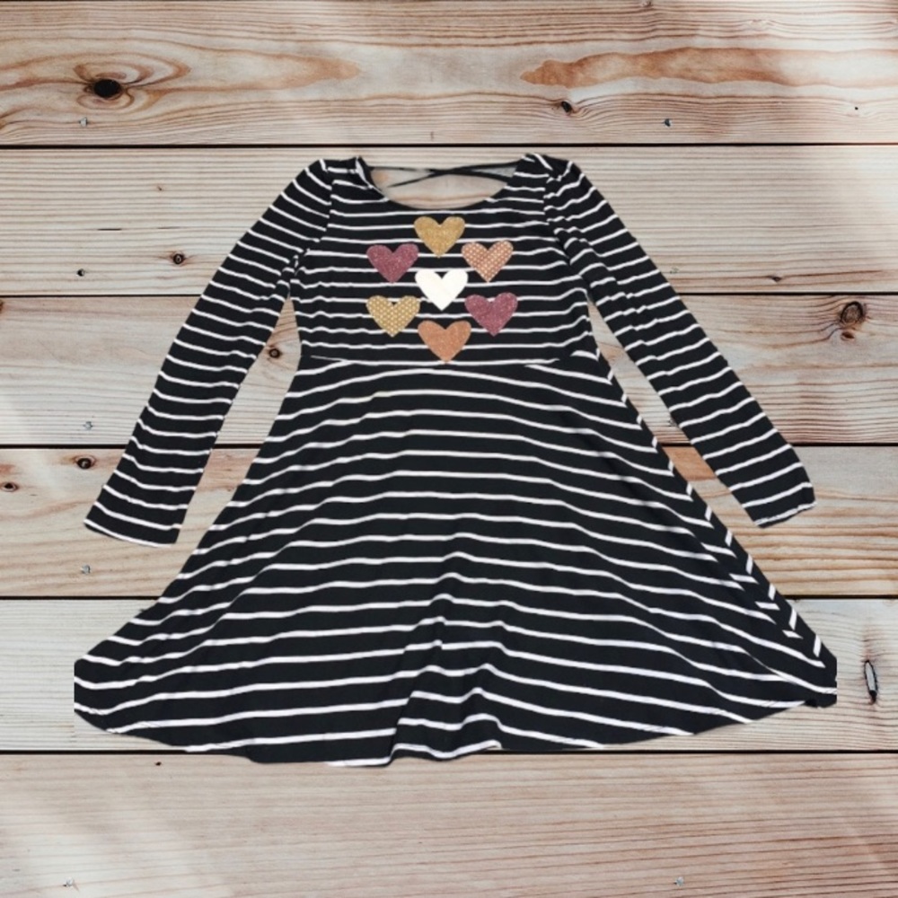 Epic Threads Big Girl’s Stripes & Hearts Dress Long Sleeve, Deep Black Size XL
